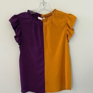 Purple and Gold Ruffle Sleeve Top